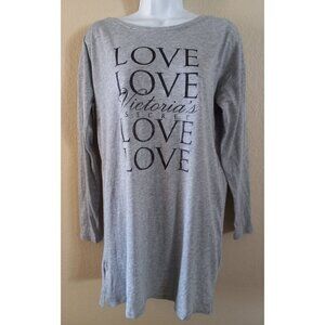 VICTORIA'S SECRET "Love" Sleep Shirt Nightgown XS Long Sleeve Logo Glitter Gray